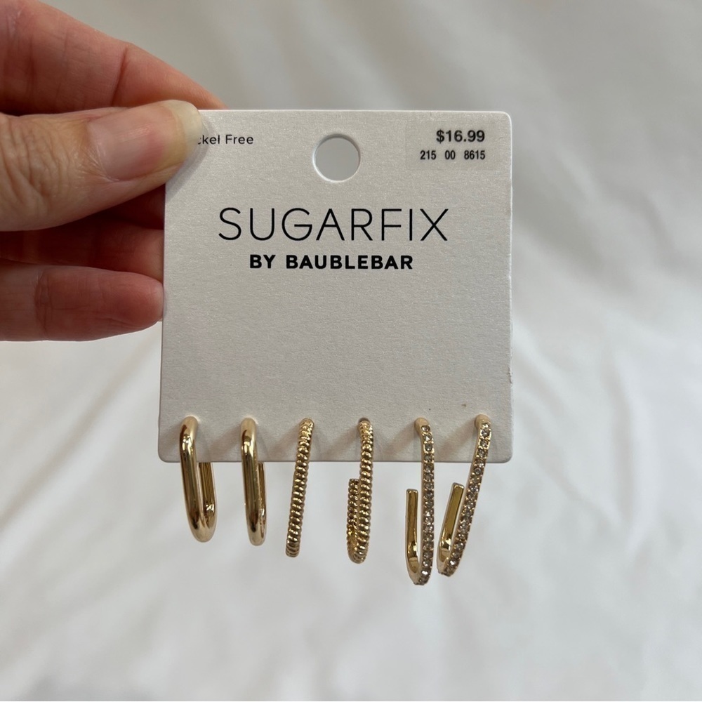 Sugarfix by Baublebar Gold Tone Huggie Hoop Earring Set 3 Pairs Oblong - Picture 3 of 5